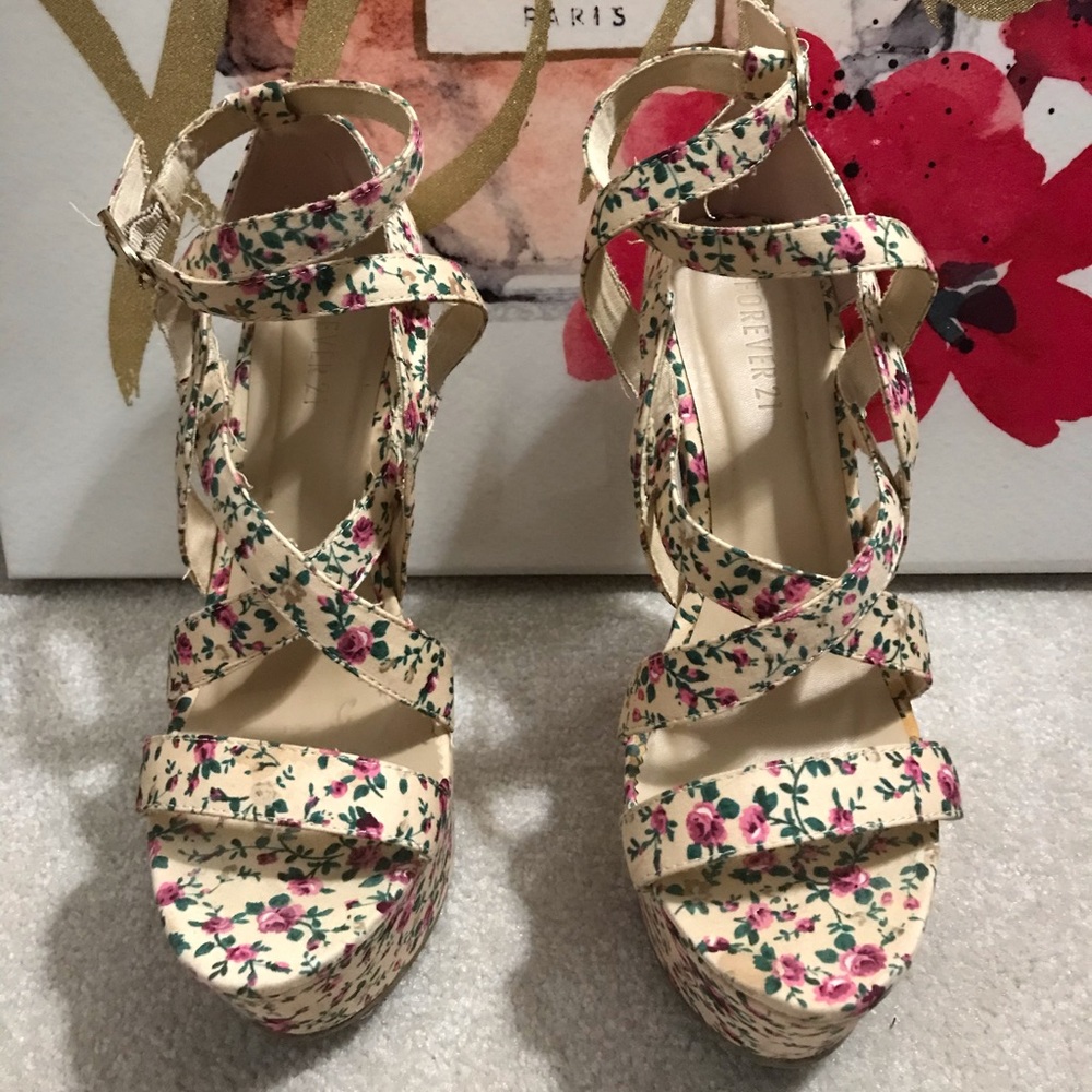 Flower Print Wedges